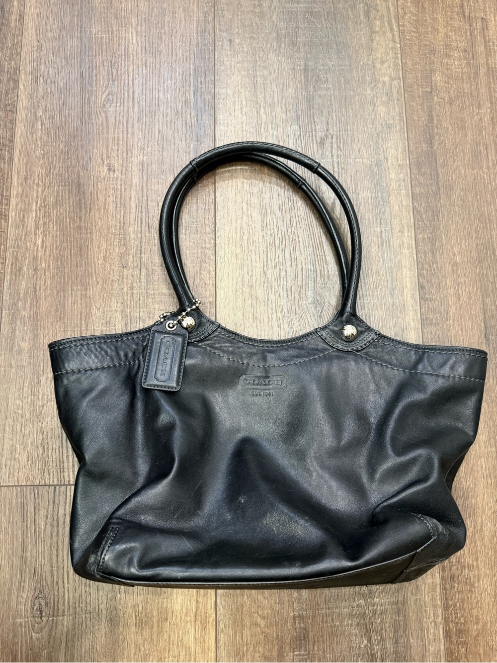 Coach Bleeker Leather Tote Bag black Y2K Striped inside